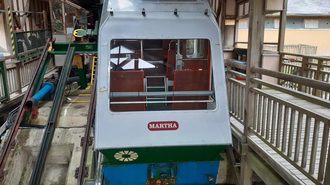 Arrival at the Centre for Alternative Technology involves ascending a mountain in a water powered funicular railway.