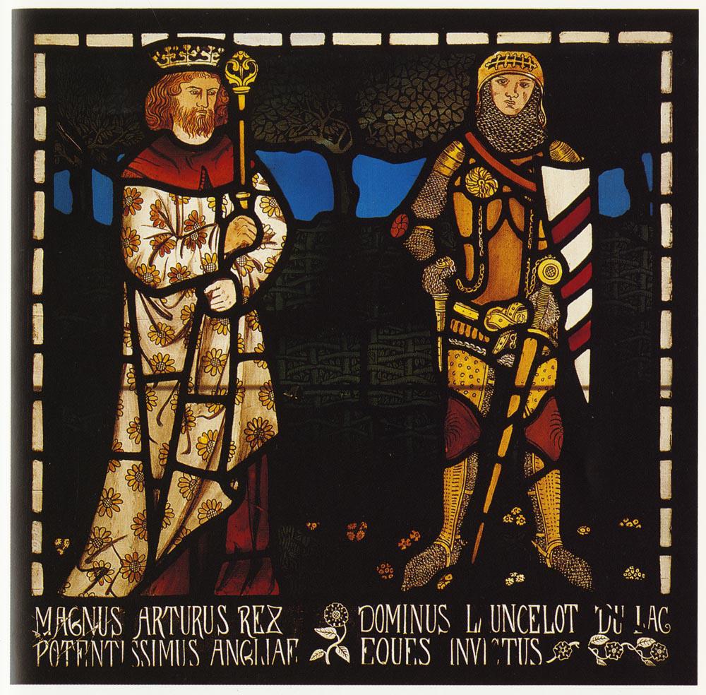 King Arthur and Lancelot stained glass window.