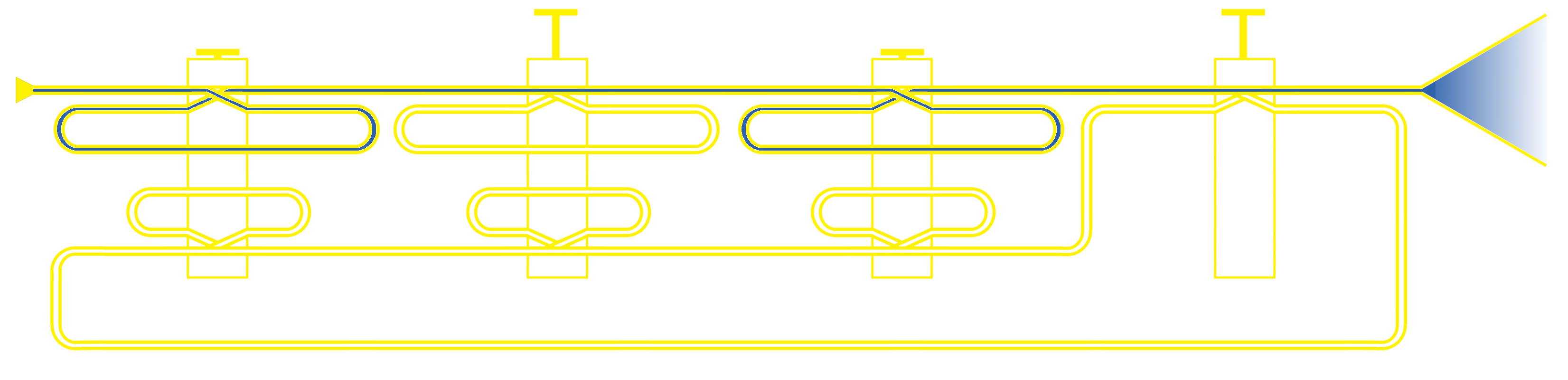 Compensating system, valves 1 and 3 pressed.