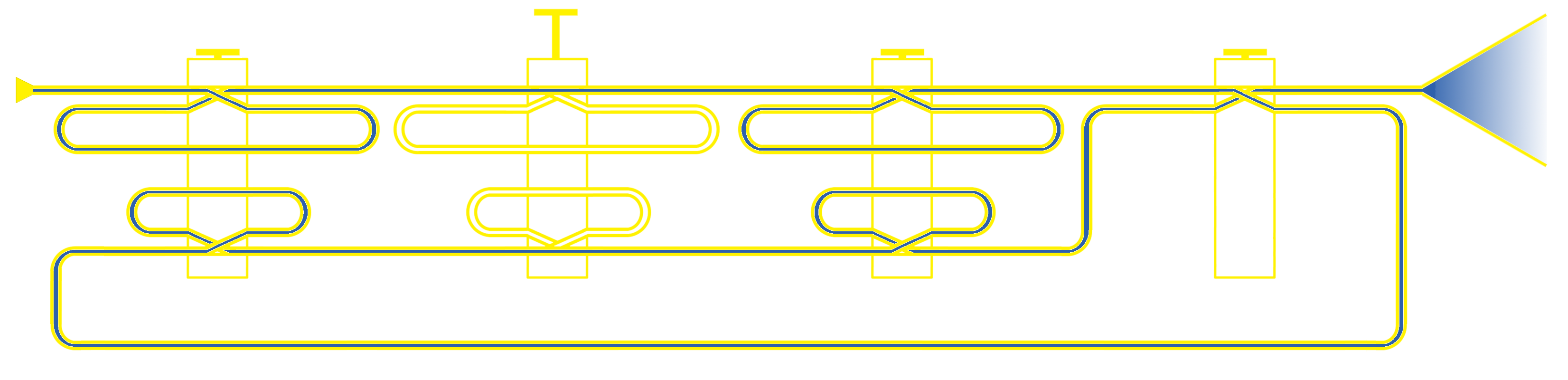 Compensating system, valves 1, 3 and 4 pressed.