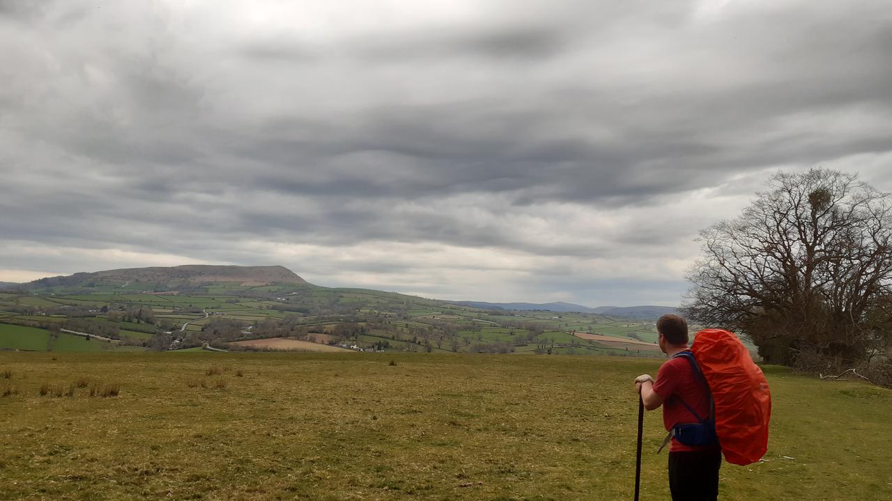 Looking over the rolling countryside to the Brecon Beacons.